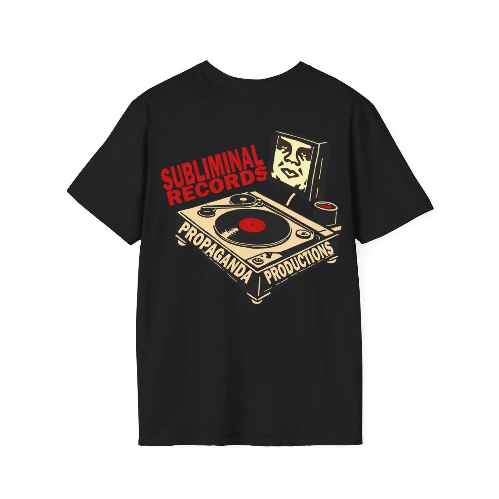 Subliminal Records Turntable T Shirt Propaganda Productions Anti Mass Media vintage Washed graphic Stylish Soft Unisex