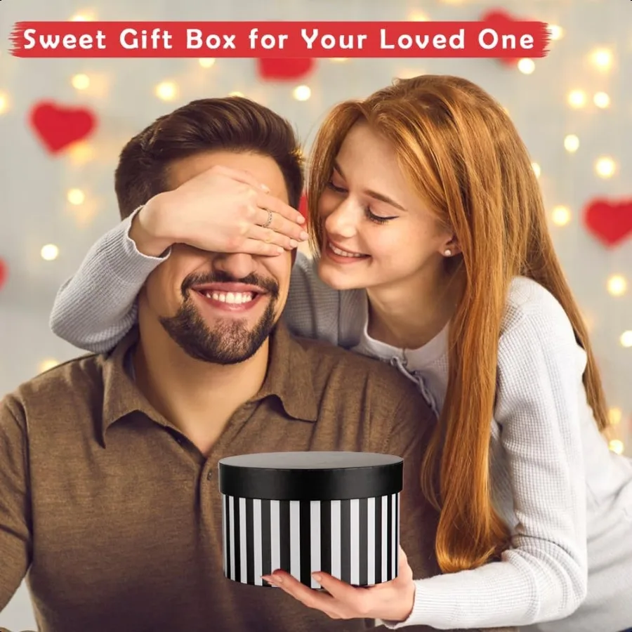 Gift Boxes with Lids for Presents Black and White Striped Round Box for Flower Arrangements Set of 4 Nesting Gift Boxes Bulk fo