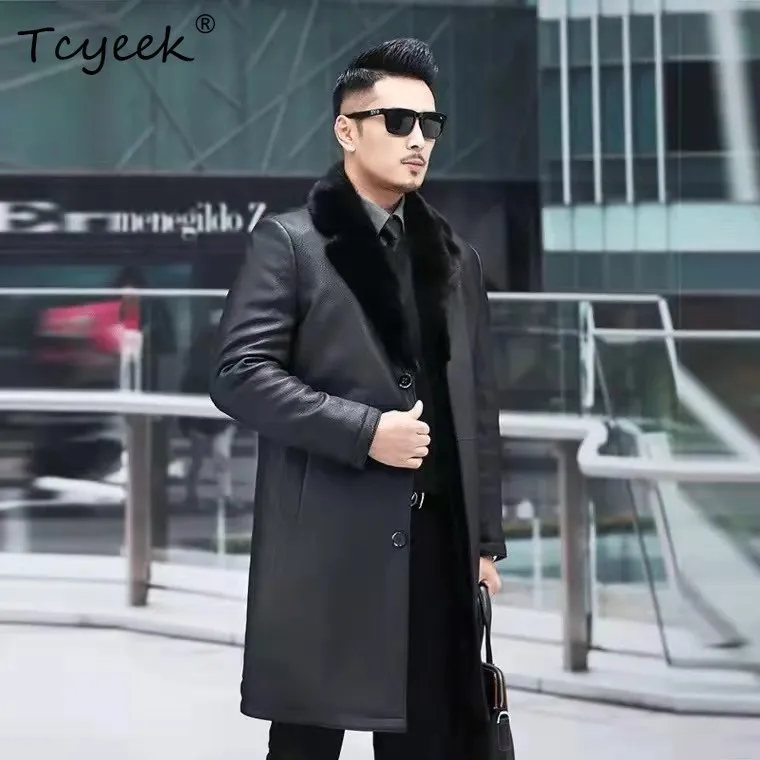 

Tcyeek, куртка из натуральной козьей кожи, мужская одежда, 2024, деловые повседневные мужские пальто, зимнее пальто из натурального меха норки, костюм с воротником