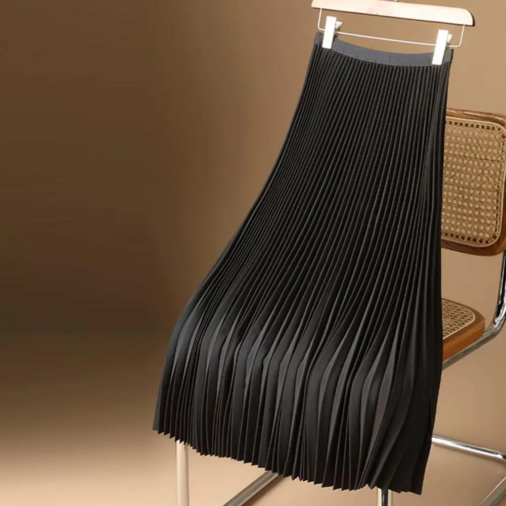 Length Women Maxi Skirt 2025 New Fashion Women's High Waist Pleated High Waist Long Skirt Solid Color Elastic Casual Skirt