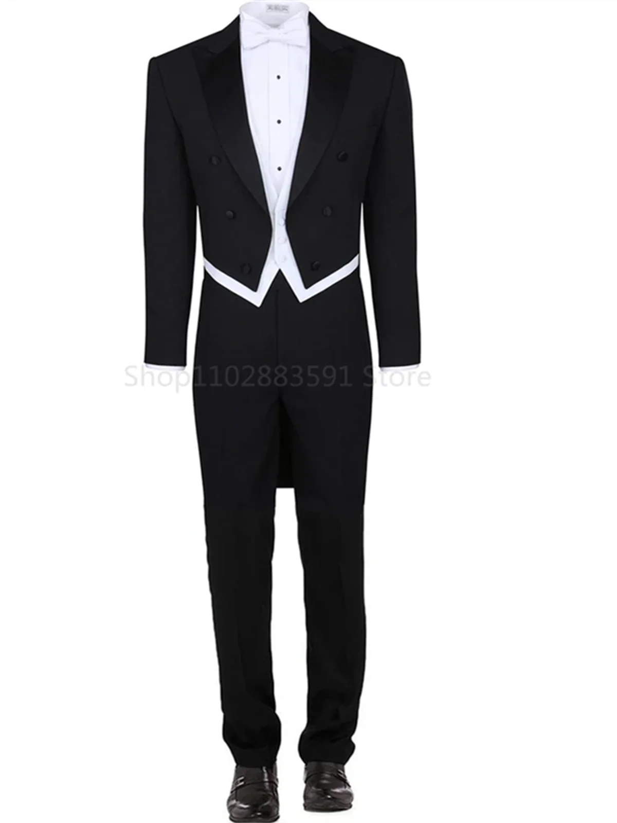 

3 Piece Black Formal Tailcoat Men Suits Slim Fit Wedding Tuxedo Italian Style Custom Stage Prom Dinner Jacket With Vest Pants