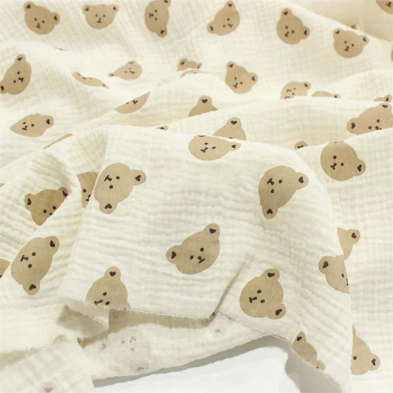 Japan and South Korea Bear Double Gauze Crepe Embroidered Baby Clothes Quilt Fabric telas por metro tissus100*135cm