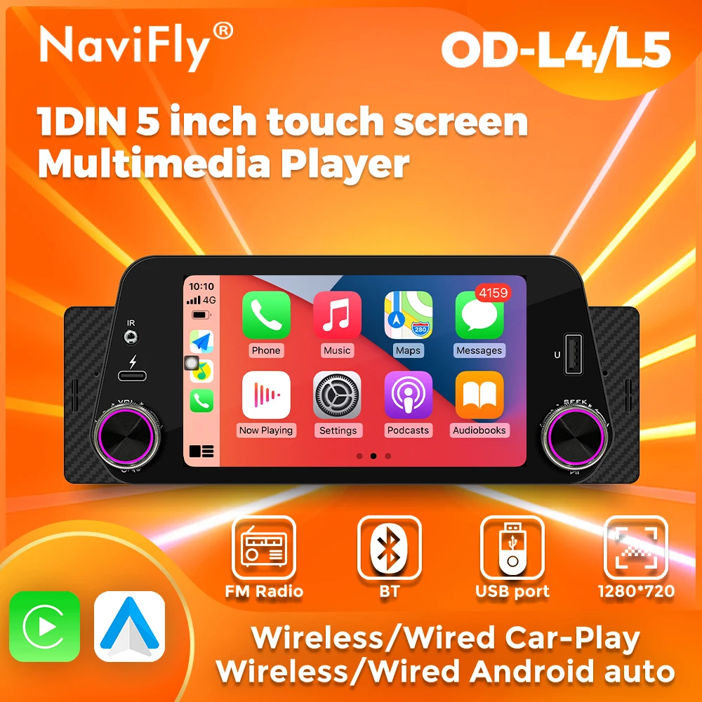 1 din 5inch android car radio wired/Wireless Carplay Universal GPS Car multimedia stereo MP5 player built-in FM radio Bluetooth