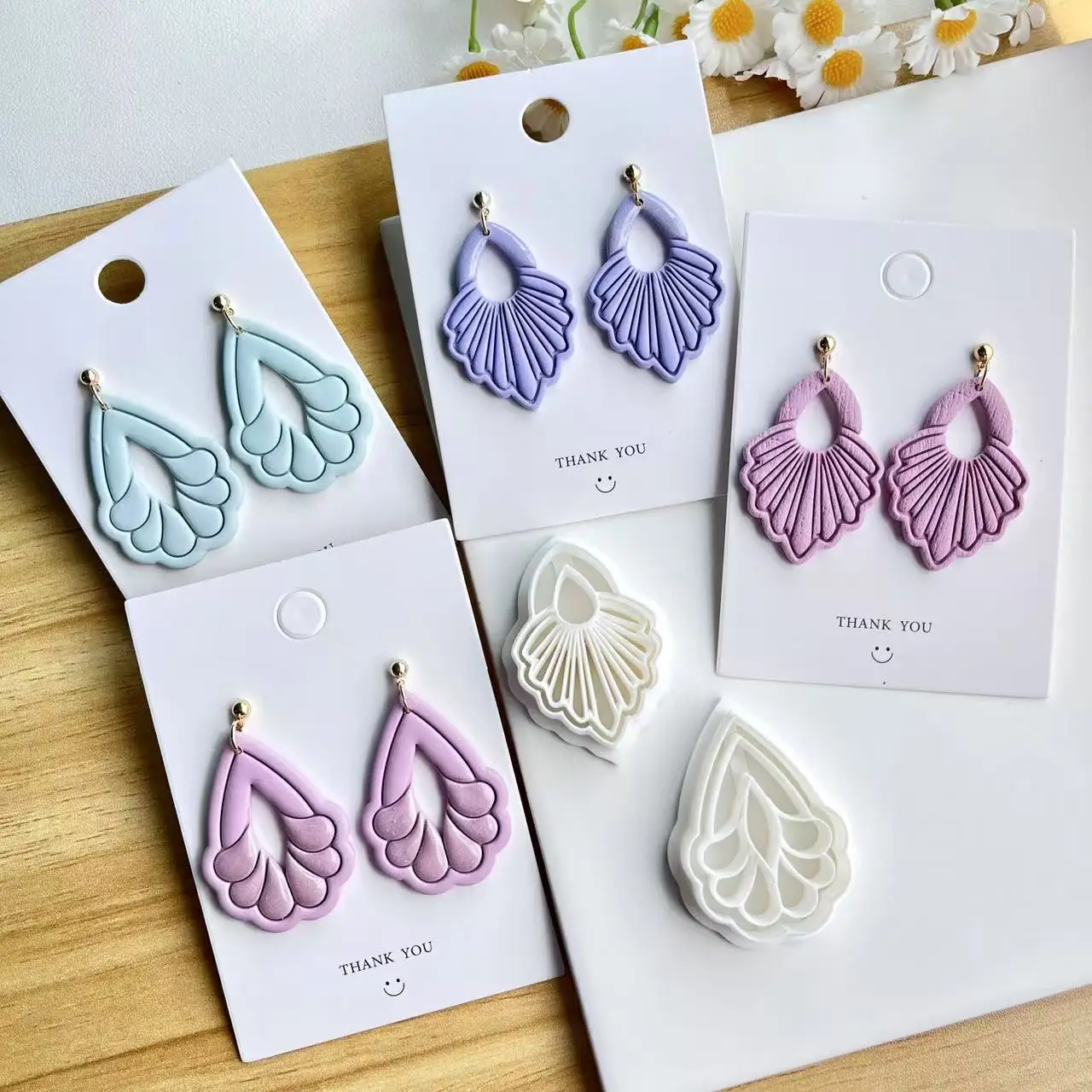 2 styles of Bohemian clay cutters - jewelry making set, with complex line texture patterns,