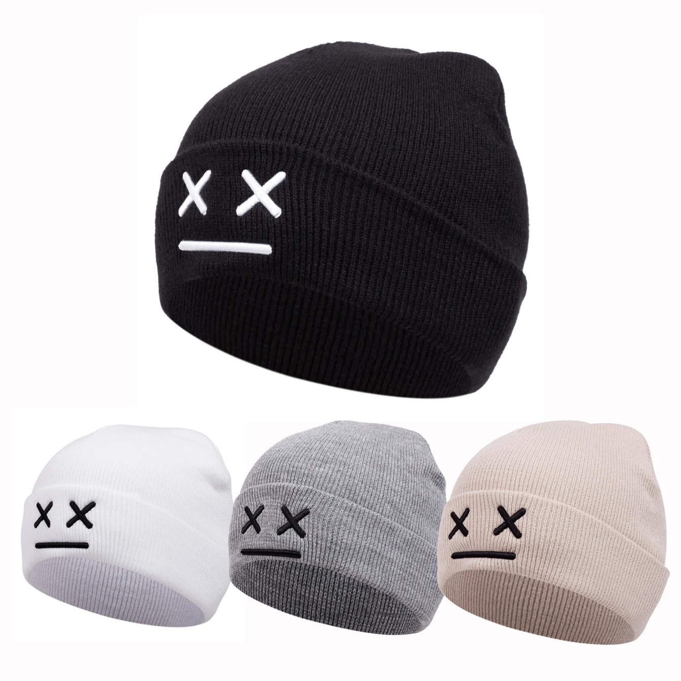 Fashionable autumn winter knitted hat with cartoon embroidery