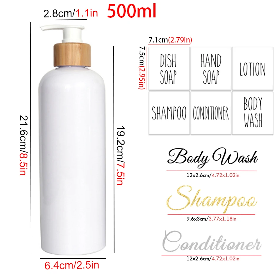 Bathroom Soap Dispenser Bottle Shampoo Bottle Body Wash Conditioner Refillable Lotion Sub Bottling Waterproof Label 500ML