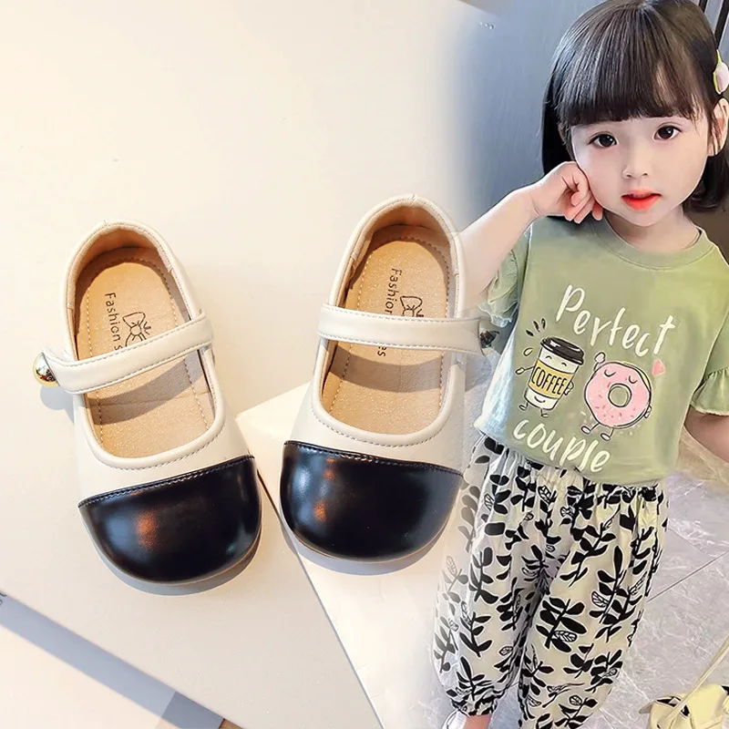 Children's small fragrant wind color matching small shoes 2023 autumn new girls small big child princess single shoes