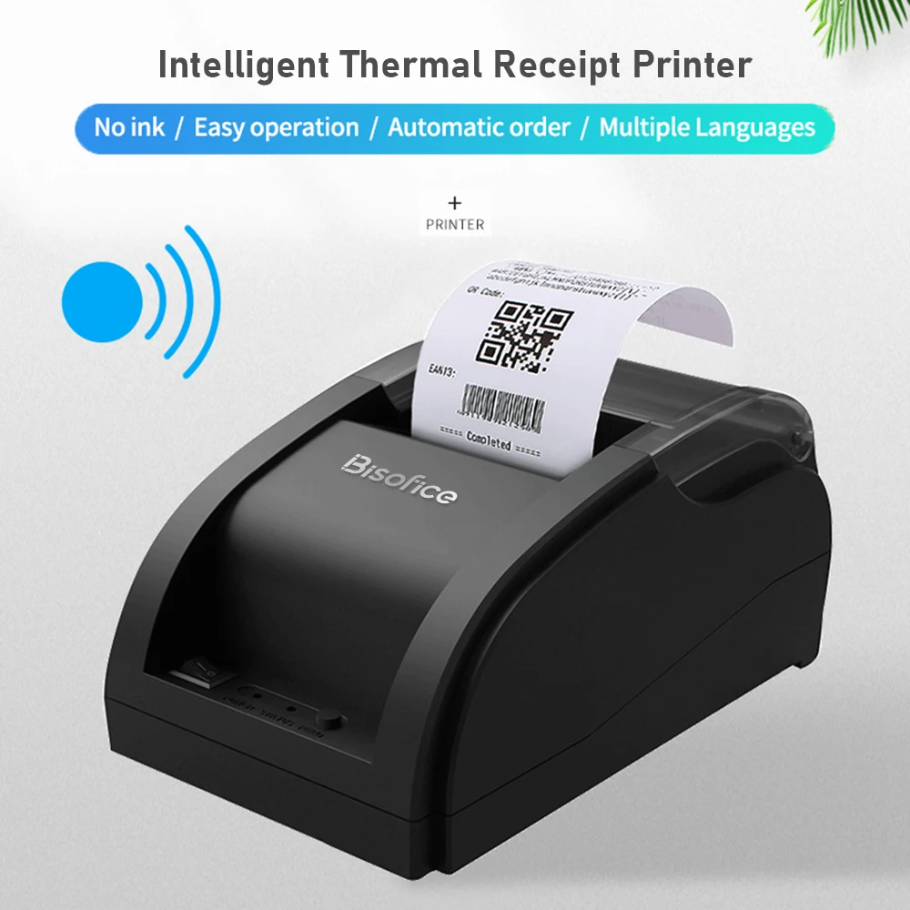 Bisofice Desktop 58mm Thermal Receipt Printer Wireless Barcode Printer USB+BT Printer Support ESC Command Cashbox Connect