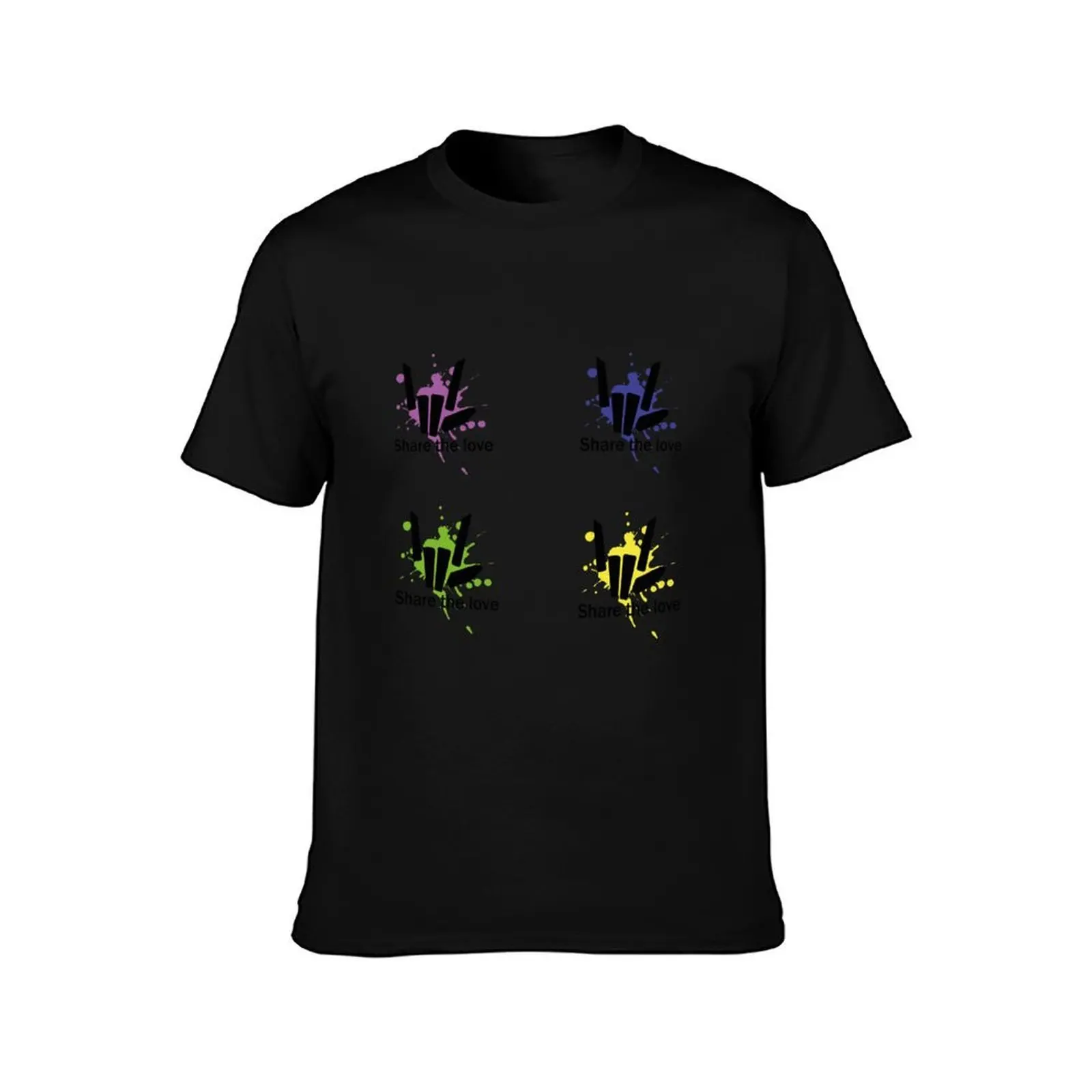 Share the Love Yellow Green Blue and Purple Pack Stikcer Style T-Shirt Summer Casual Cotton Tee Oversized Streetwear Tops