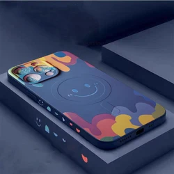 For Magsafe Silicone Case For iPhone 15 Pro Max Graffiti Smile Magsafing Cover For Apple 13 12 11 14 Pro Max 15 Plus Soft Fundas