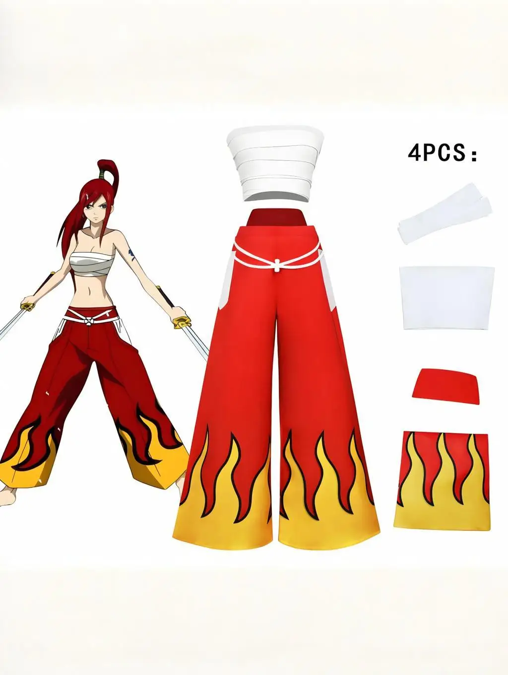 

Аниме Fairy Tail Эрза Скарлет Косплей Костюм Парик Татуировка Наклейка Брюки Белые Топы Женщины Хэллоуин Карнавальный Наряд