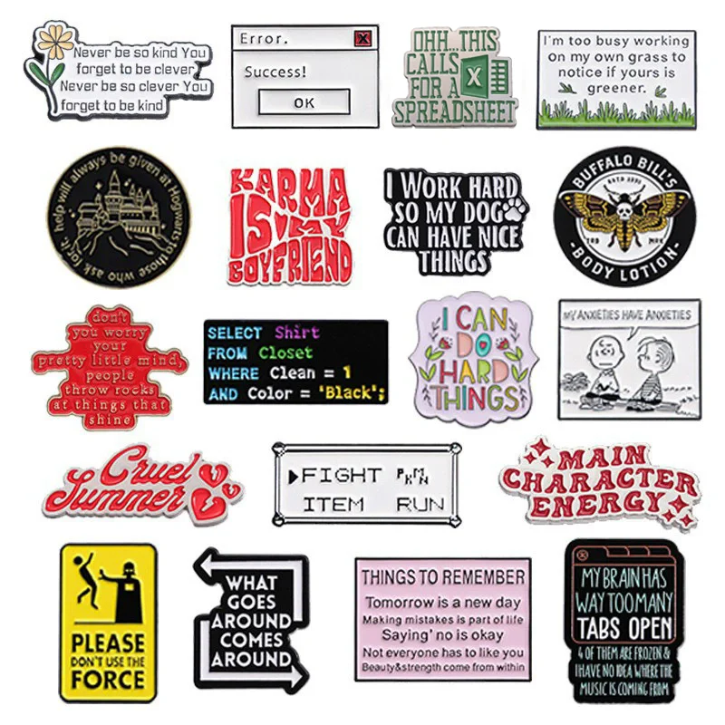 Geometric Humorous Phrase Enamel Pins Custom Funny Quotes Metal Brooches Lapel Badge Backpack Decorative Jewelry Gifts