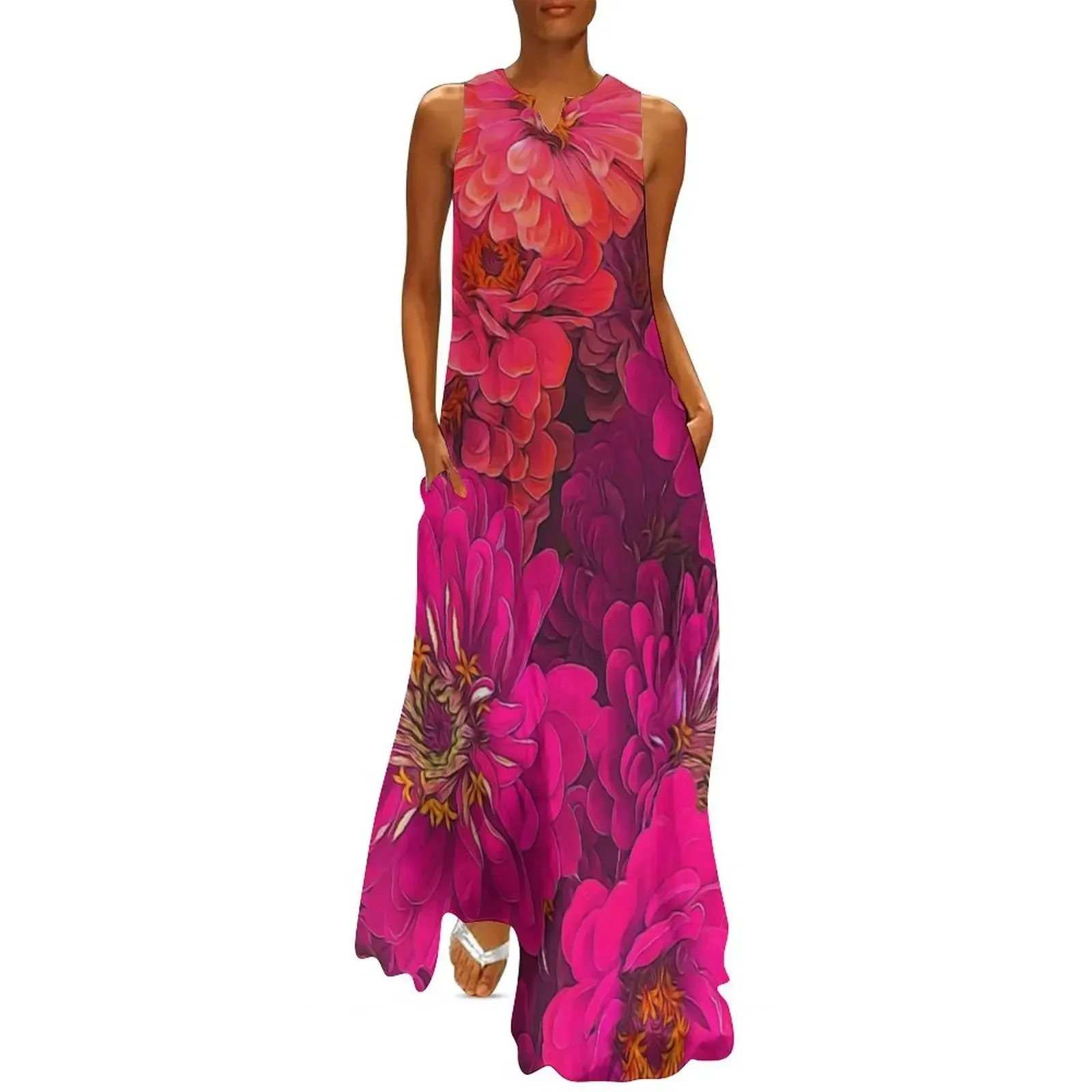 

Pink Zinnias Long Dress party dress women elegant luxury womens clothing Bridesmaid dress woman summer dresses women 2025