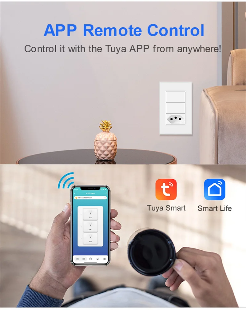 Brazil Smart Switch & Socket Tuya Wifi / Zigbee 2 Gang Button Smart Light Switch Outlet Voice Control work for Alexa Google Home