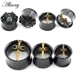 Alisouy 2PCS Stainless Steel Shell Spider Sword Ear Tunnel Plug Flesh Expander Stretchers Gauges Earrings Piercing Body Jewelry