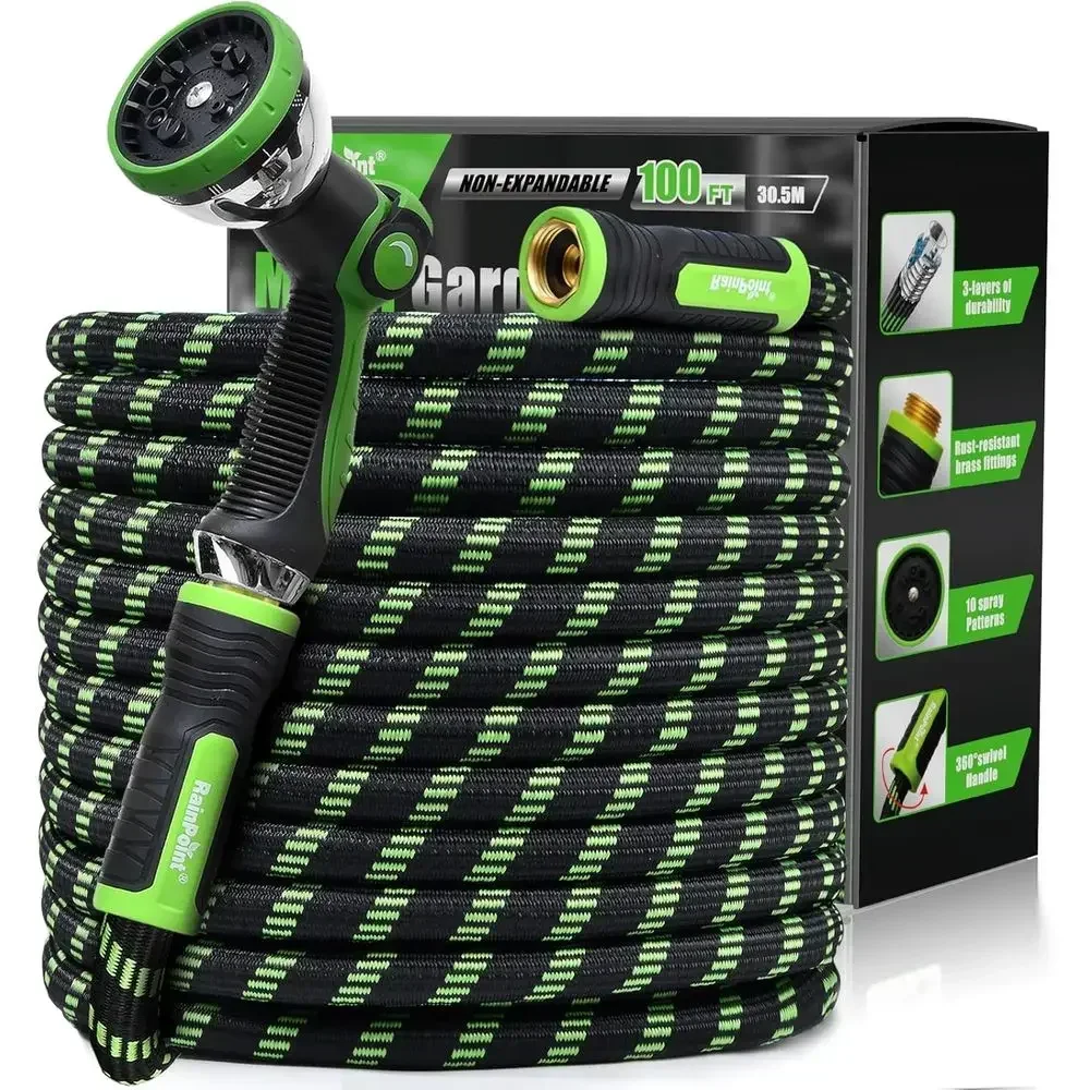 

Metal Garden Hoses for Yard 100 ft - No-kink 304 Water Hose 100ft with 10 mode Nozzle - Brass Connection, Swivel Handle, Flexibl