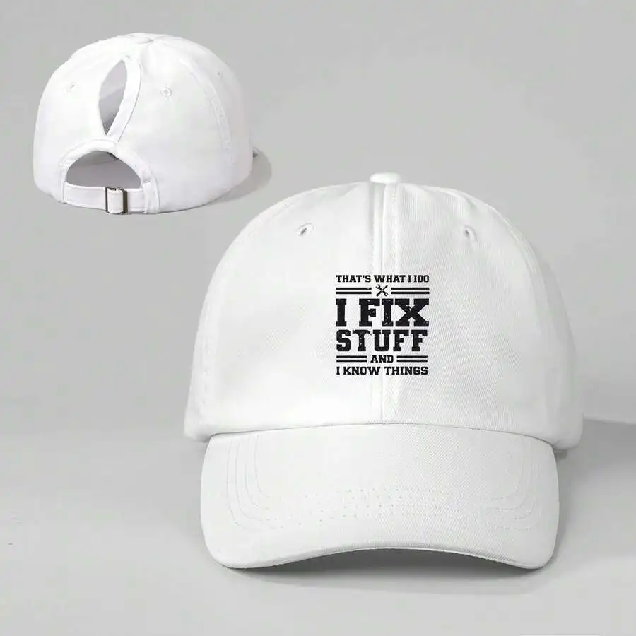 

White Adjustable Baseball Cap With I Fix Stuff Print For Adults