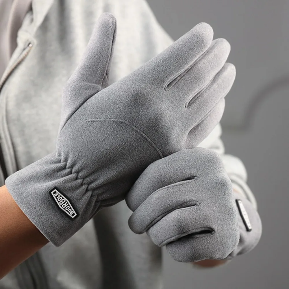 

Fashion Five Finger Men Full Finger Mittens Elastic Warm Fleece-lined Gloves Solid Color Soft Thin Fleece Gloves Autumn