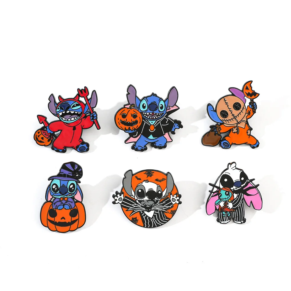 

6 Pcs Cartoon Stitch Enamel Pin Brooches Women Lapel Pins Badge on Backpack Clothes Accessories Fashion Jewelry Halloween Gifts