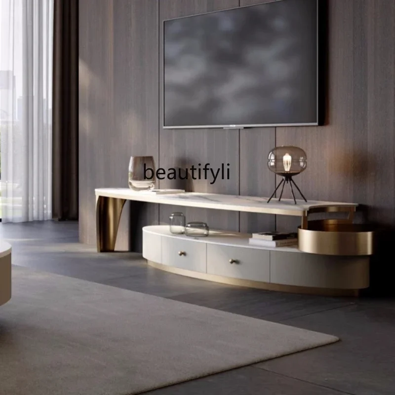 

02Italian TV Cabinet Simple Home Small Apartment Deck Living Room Minimalist Coffee Table TV Stand Combination