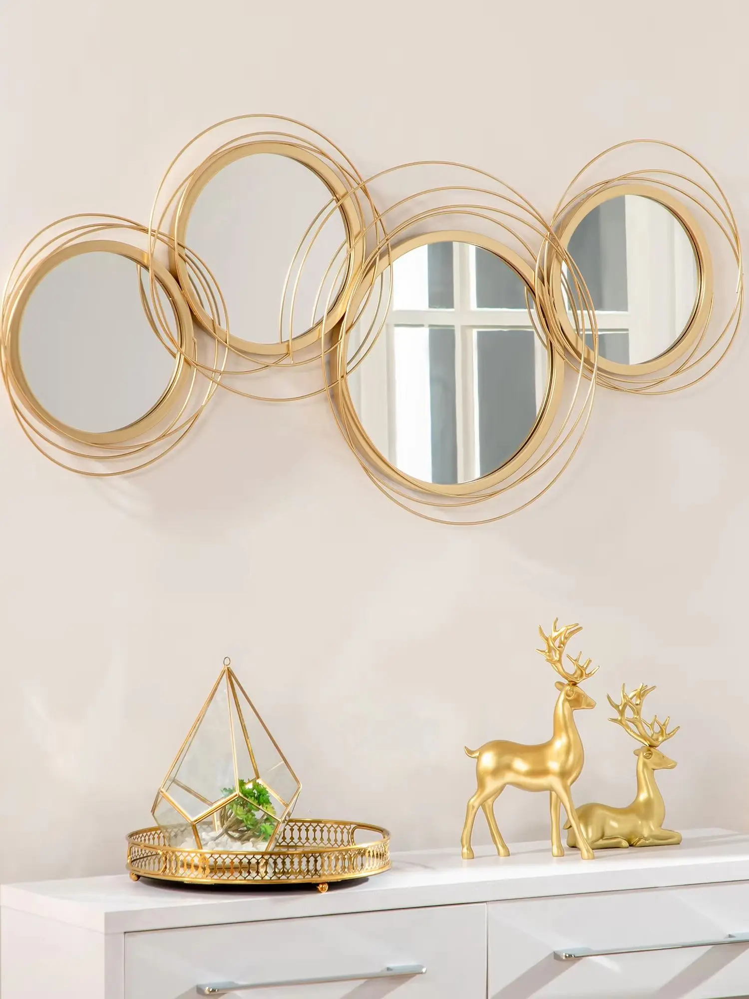 Homcom Metal Wall Art Modern Mirror Decor Home Wall Sculpture, Suitable for Living Room, Bedroom, Dining Room, Gold