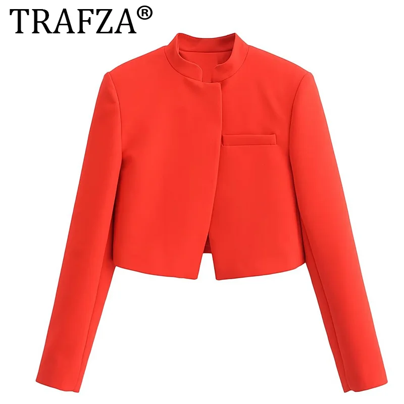 TRAFZA 2024 Spring Suit Coat For Women Fashion Single Breasted Slim Blazer Jacket Female Office Lady Women\'s Cardigan Top