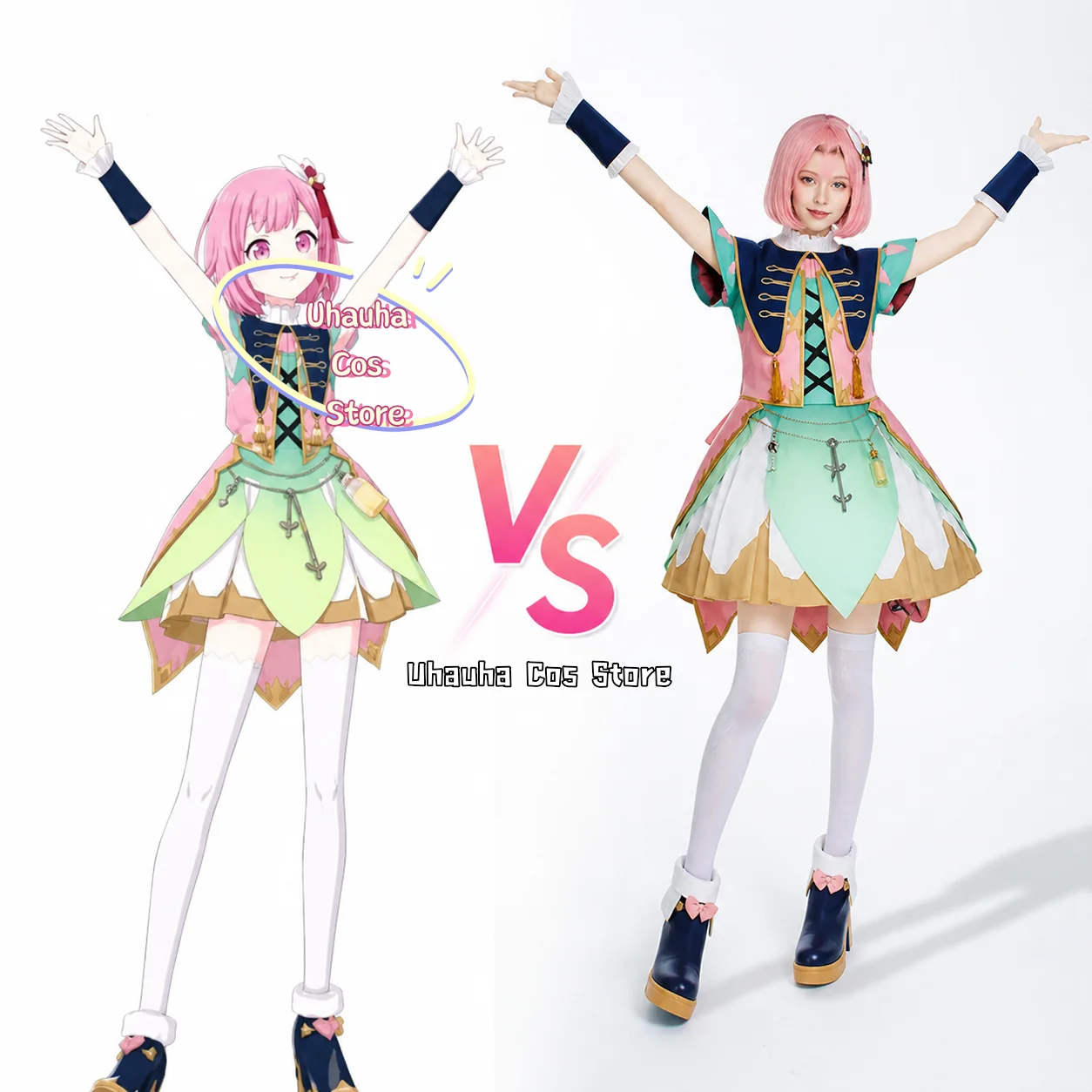831Anime Game Project Sekai Cosplay Otori Emu Dreamer Costume Kawaii Clown Uniform Pink Green Dress Funny Suit Wigs Halloween