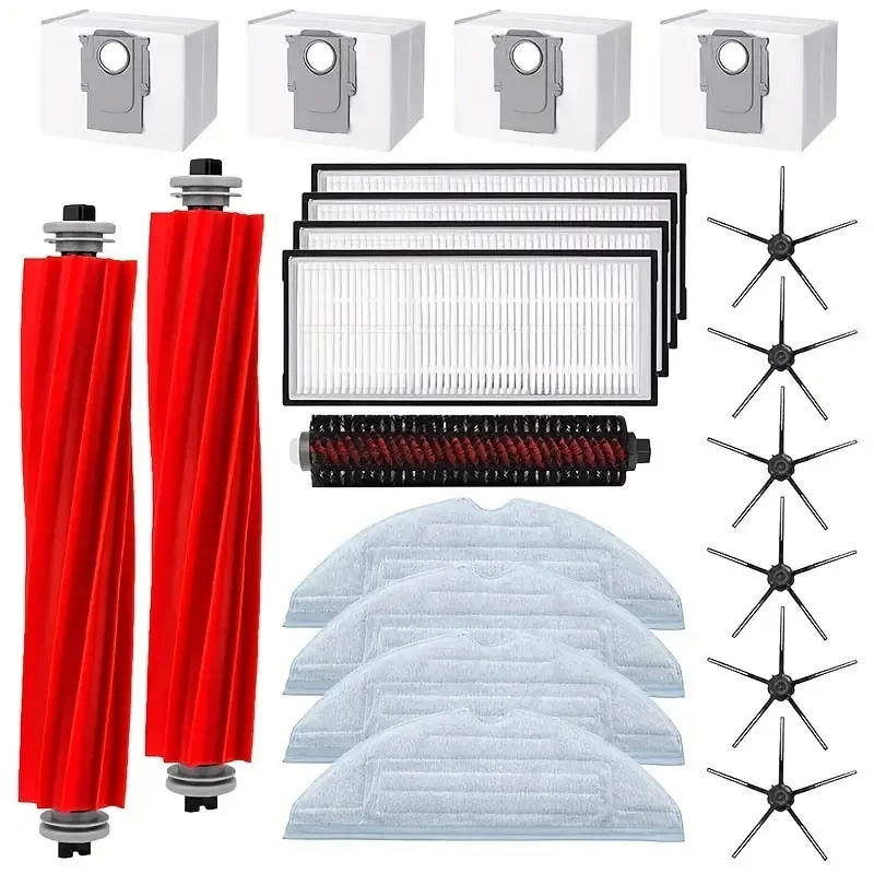 21pcs For Roborock S7 MaxV Ultra/ S7 Pro Ultra Vacuum Cleaner 2 Roller Brush 1 Self-Cleaning Brush 4 Hepa Filter 6 Side Brush