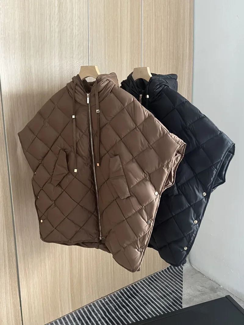 

Autumn Winter White Duck Down Solid Warm Vest Hooded Loose Down Vest Women Tops Female Double Zipper Thicken Waistcoat Outwears