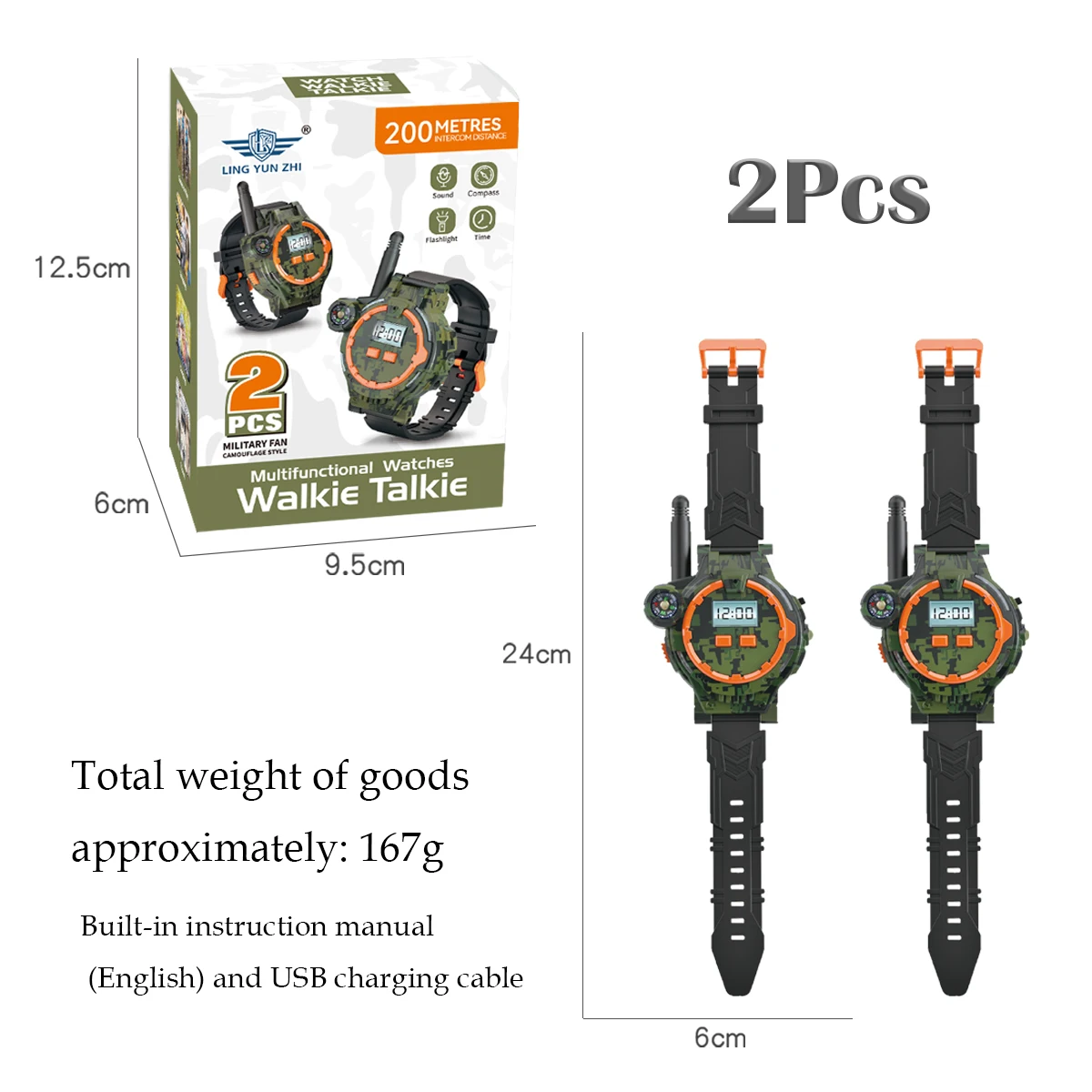 2Pcs Electronic Walkie Talkie Watch Toys, Creative Rechargeable Walkie Talkie With Compass Spying Gadgets Gifts for Kids