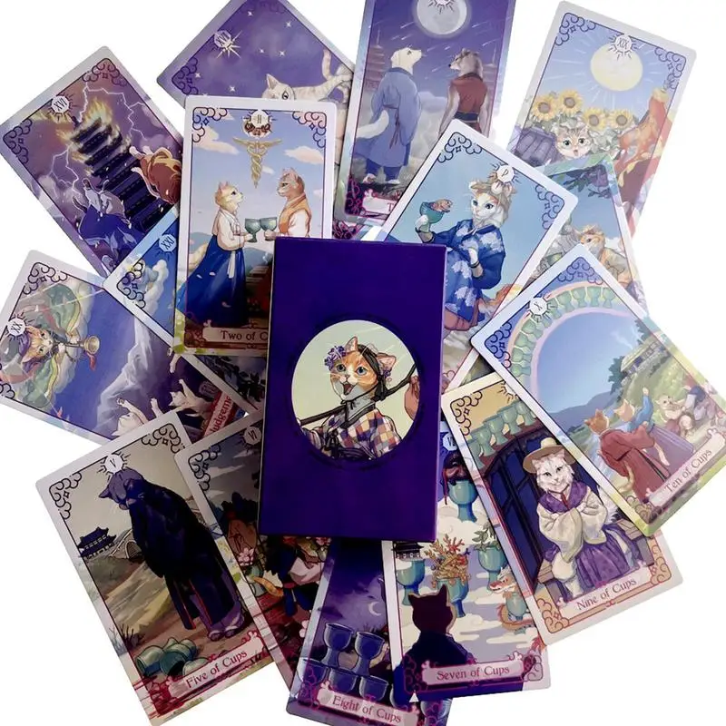 

Tarot Cards Fate Divination Table Games English Tarot Family Party Board Game Entertainment 78 Cat Cards Deck Board Game