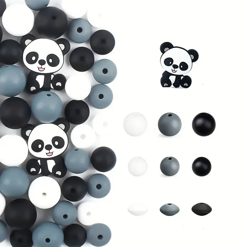 10/16/36/38/47PCS Cute Panda Silicone Beads, 12mm Interval Beads, Suitable for DIY Bracelet, Necklace, Keychain, Jewelry Making