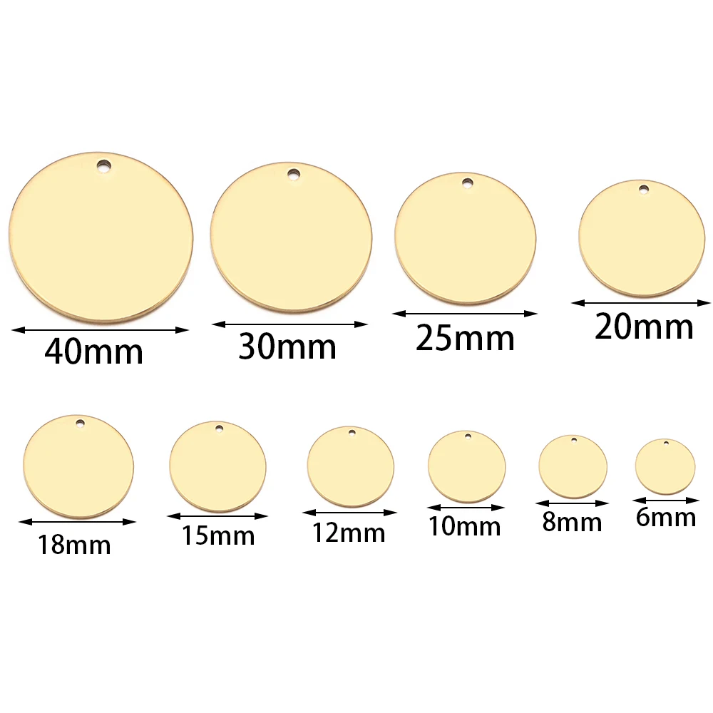 10-20pcs/lot Stainless Steel Blank Charms 6-40mm Round Engraved Pendant Tags for Jewelry Making DIY Necklace Bracelet Dog Tag