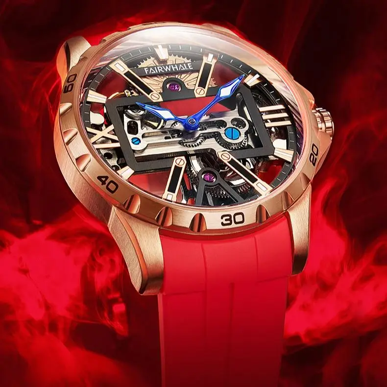 

Fashion Skeleton Automatic Mechanical Men's Watches Waterproof Silicone Strap relogio masculino