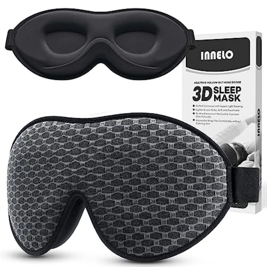 

3D Contoured Sleep Mask for Side Sleepers, 100% Light Blocking Sleeping Mask for Men and Women, Soft, No Pressure on Eyes, Airp