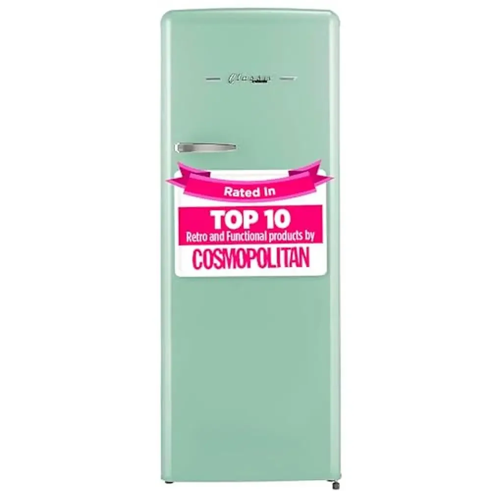 Retro Style 8 cu./ft. Apartment Fridge Freezer AC Refrigerator Mint Green Energy Star Storage Ample Space Champagne Handles