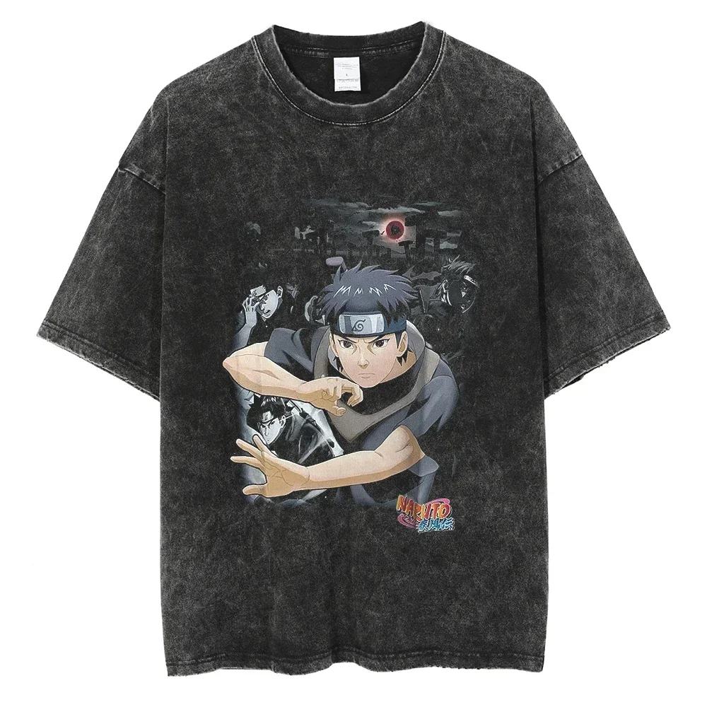 

Men Streetwear T Shirt Japanese Harajuku Tshirt Anime Cartoon Naruto Graphic T-Shirt Hip Hop Washed Black 2023 Cotton Tops Tees
