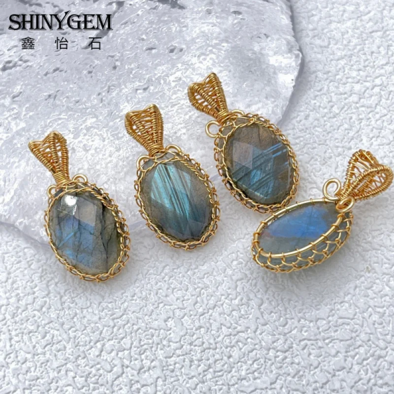 

SHINYGEM Labradorite Pendant Necklace Hand Wrapped Wire 14K Gold Pendant Healing Crystal Jewelry Gift For Women Charms