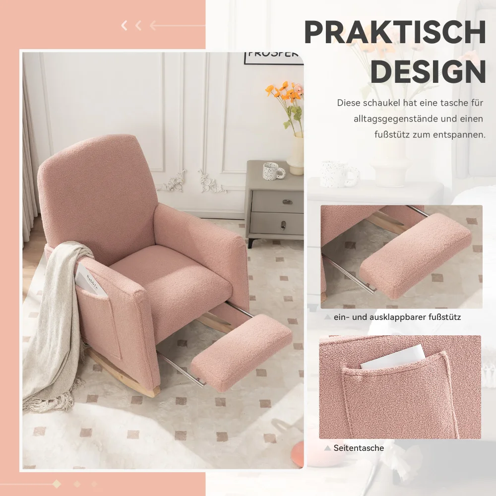 Schaukelstuhl mit Hocker, Sessel mit osmanischem Schaukelstuhl für den Innenbereich mit hoher Rückenlehne für das Wohnzimmer – Detail 2