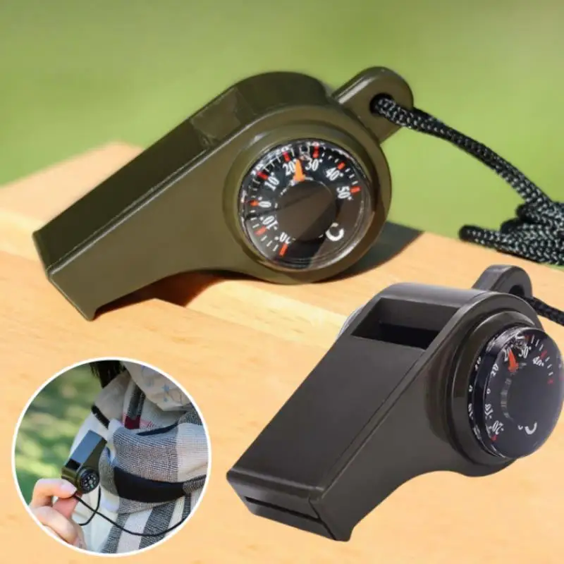 3 in 1 Emergency Survival Whistle Compass Thermometer Referee Cheerleading Whistle Sporting Goods Camping Hiking Outdoor Tools