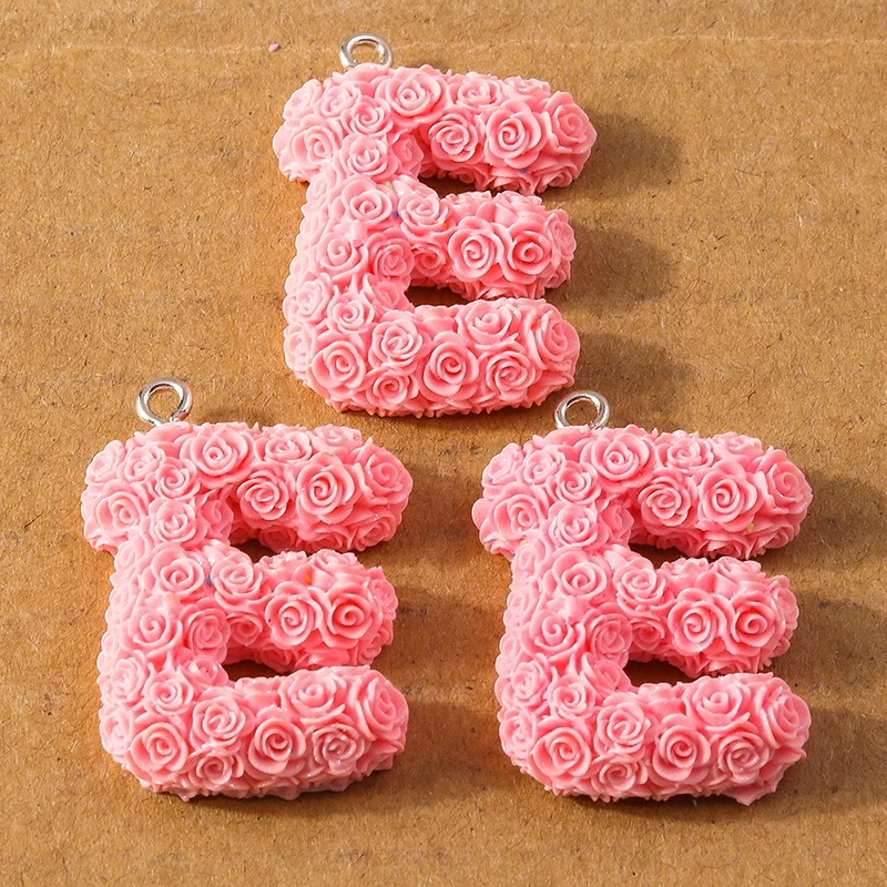 10Pcs Rose Flower Creative Initial 26 Letter Charms A-Z Alphabet Pendants for Jewelry Making Earrings Necklace DIY Accessories