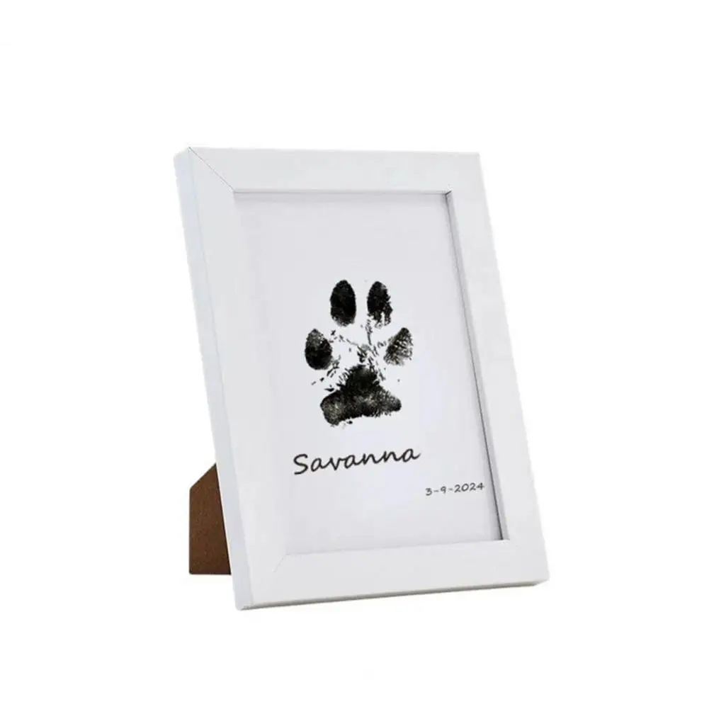 Pet Paw Print Ink Pad Kit with Wooden Photo Frame Diy Dog Cat Impression Set for Puppy Kitten Picture