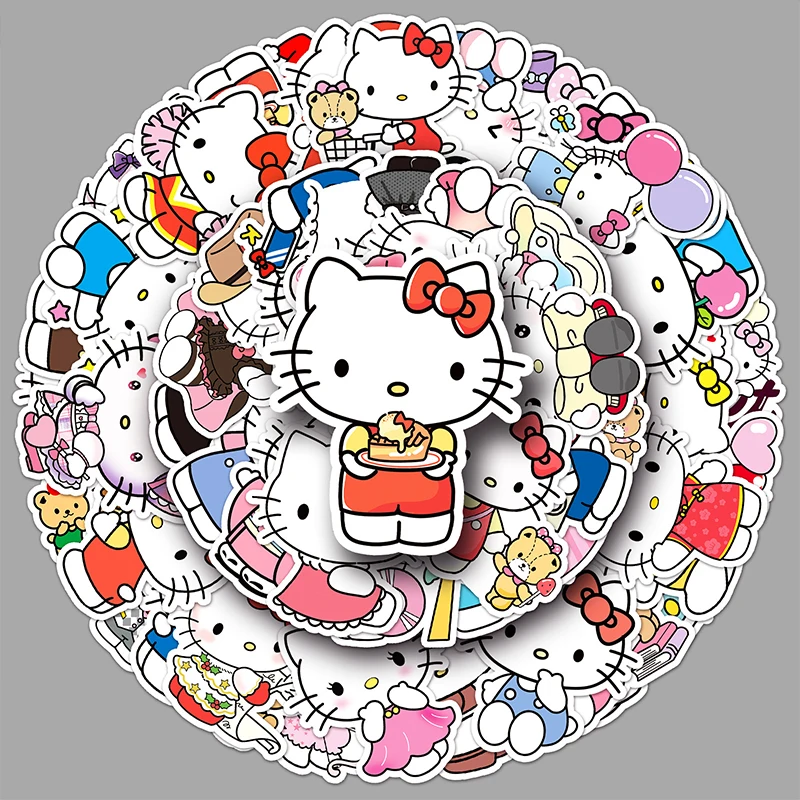 50 Sheets Sanrio Hello Kitty Sticker Cute Diy Kawaii Kuromi Cup Phone Case Storage Box Diary Decoration Stickers Bag Toys Girls