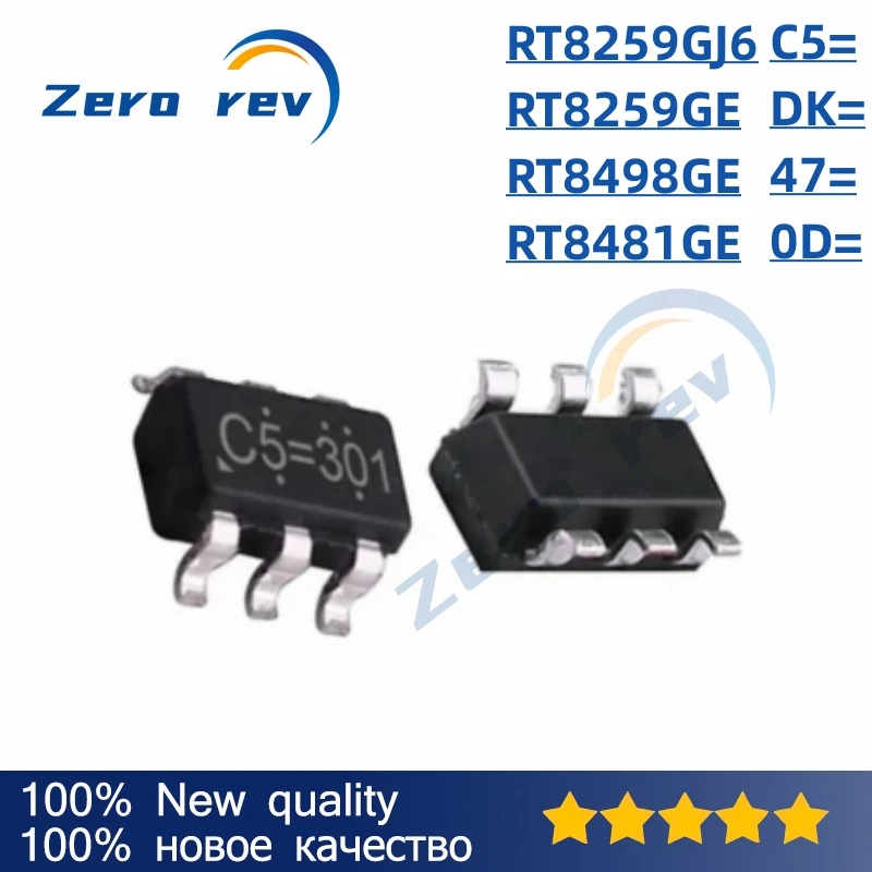 

5Pcs 100% New RT8259GJ6 C5= RT8259GE DK= RT8498GE 47= RT8481GE 0D= SOT-23-6
