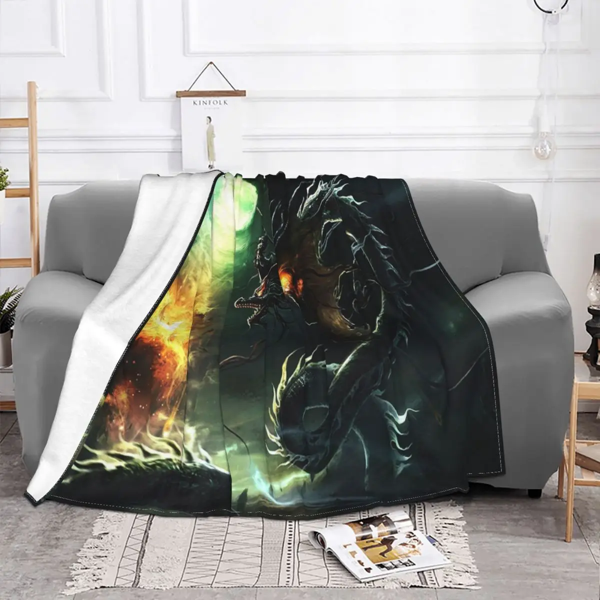 Dragons Anime Animal Blankets Flannel Spring/Autumn Imperial Power Zodiac Throw Blankets for Bedding Office Rug Piece