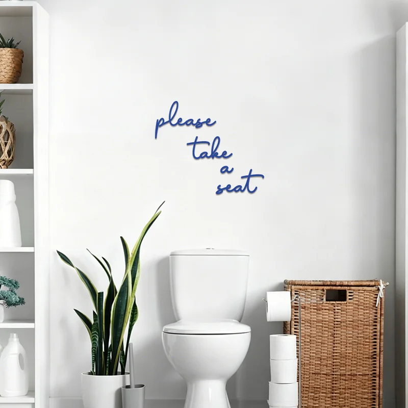 Please Take A Seat Wall Stickers Wood Letters Cutout Wall Decor Wooden Word Phrase for Toilet Sign Bathroom Wall Decorations