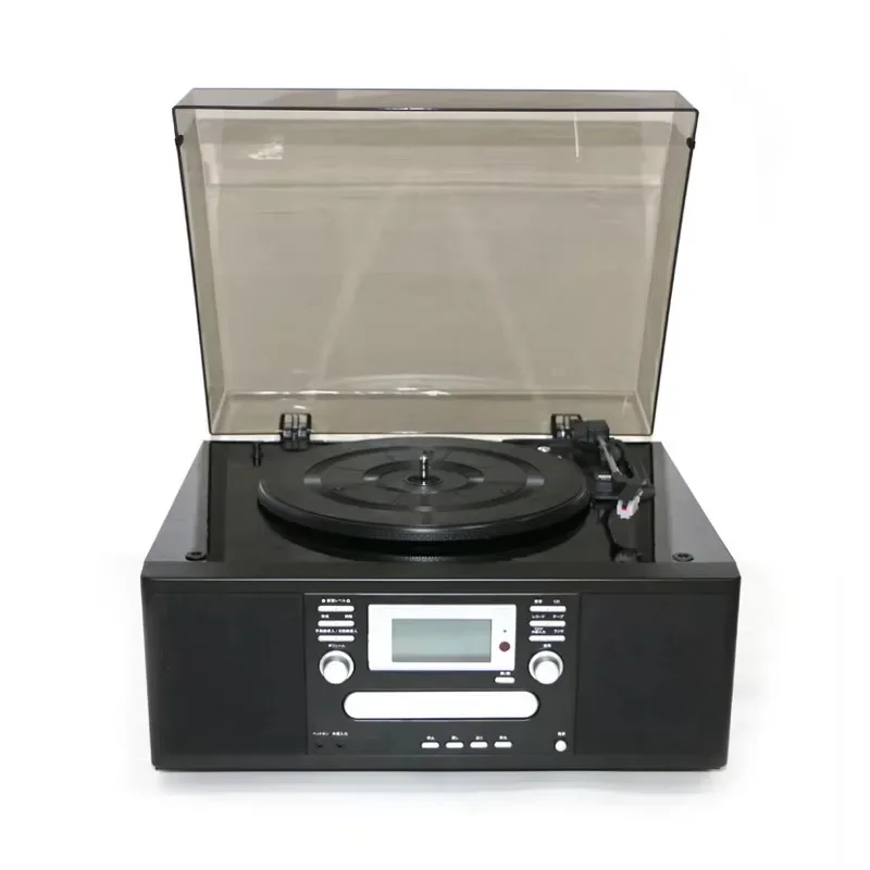 

Phonograph vintage wooden turntable CD recorder player AM/FM radio cassette