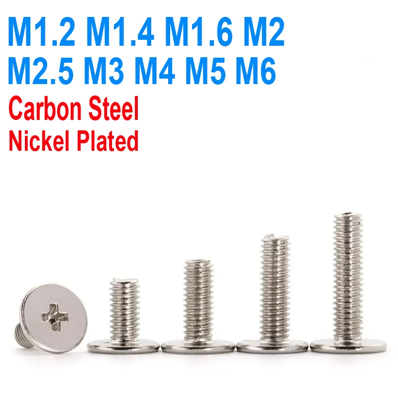 

M1.2 M1.4 M1.6 M2 M2.5 M3 M4 M5 M6 Nickel Plated Cross Ultra Thin Flat Wafer Head Bolt Laptop Screws