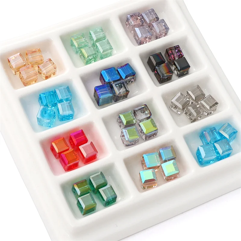 10pcs Fashion Square Beads Glass Cube Loose Bead 1mm Hole DIY Handmade for Jewelry Making Bracelet Necklace Accessories