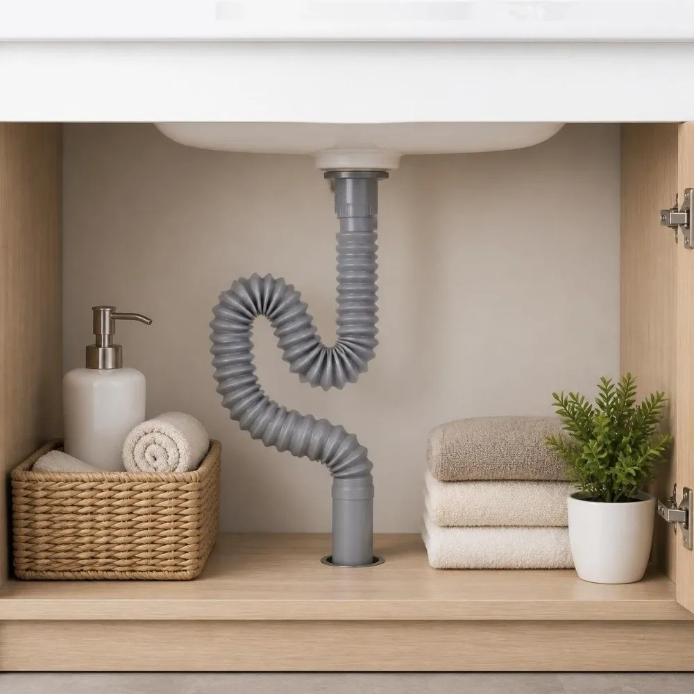 2 Pack Plastic Material Drain Hose Flexible Corrugated Tube Drain Pipe Deodorant Function Expandable Design Water Drainage Pipe